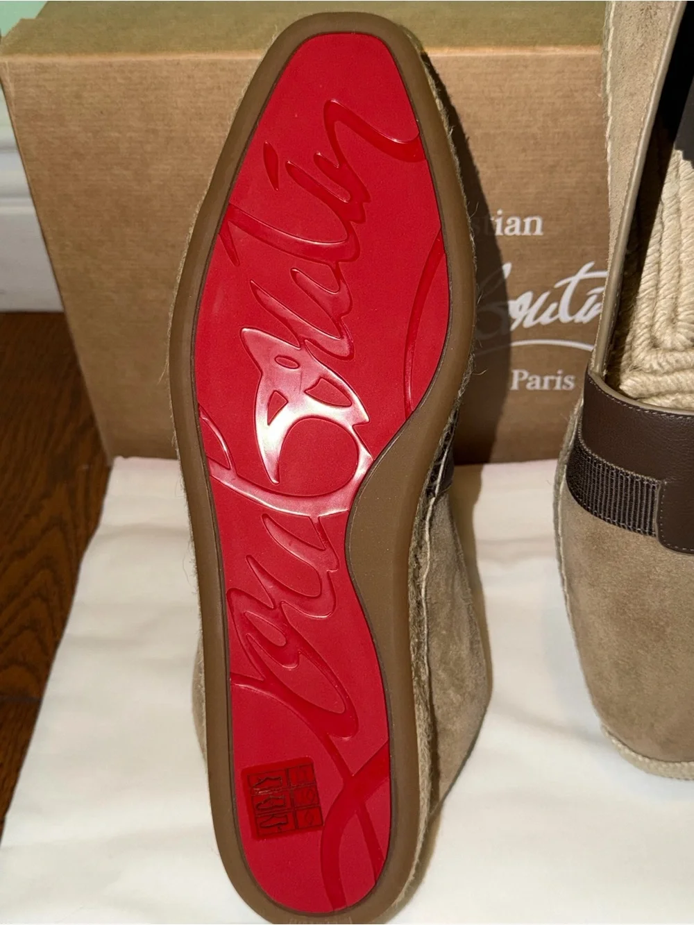 Christian Louboutin Alfarica Brown Tan Suede Slip-On Espadrilles